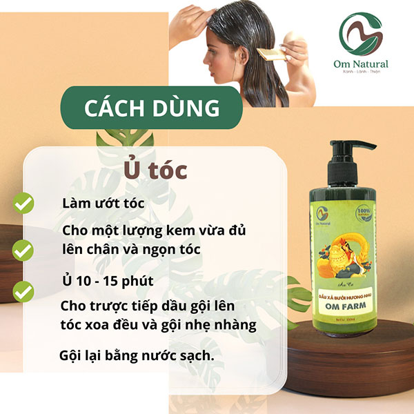 Hướng dẫn ủ tóc với dầu xả bưởi hương nhu Om Farm